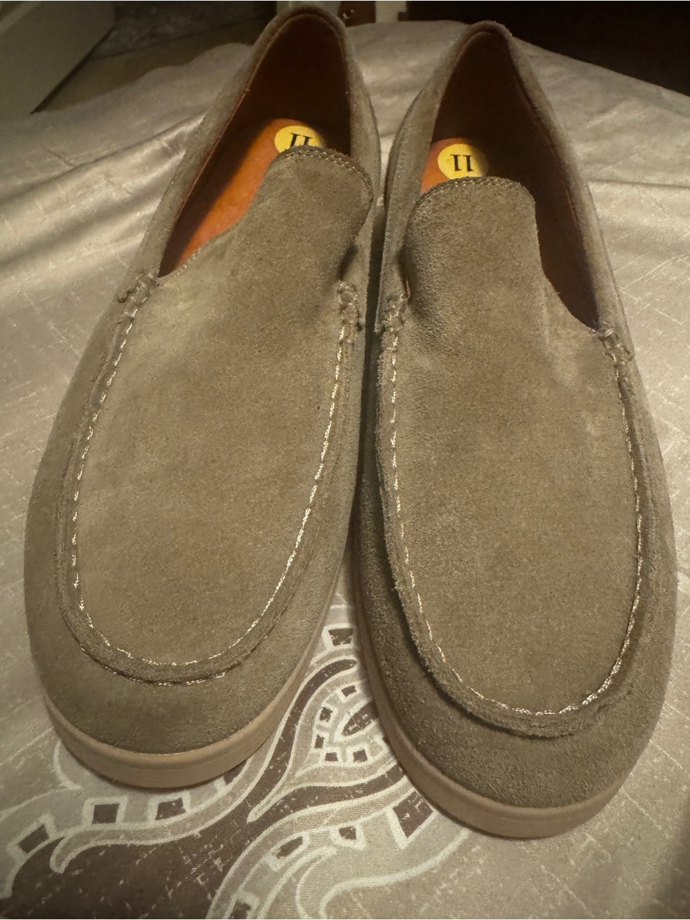 Men's Suede Lands’ End Slip-On Loafers in Olive Brown
